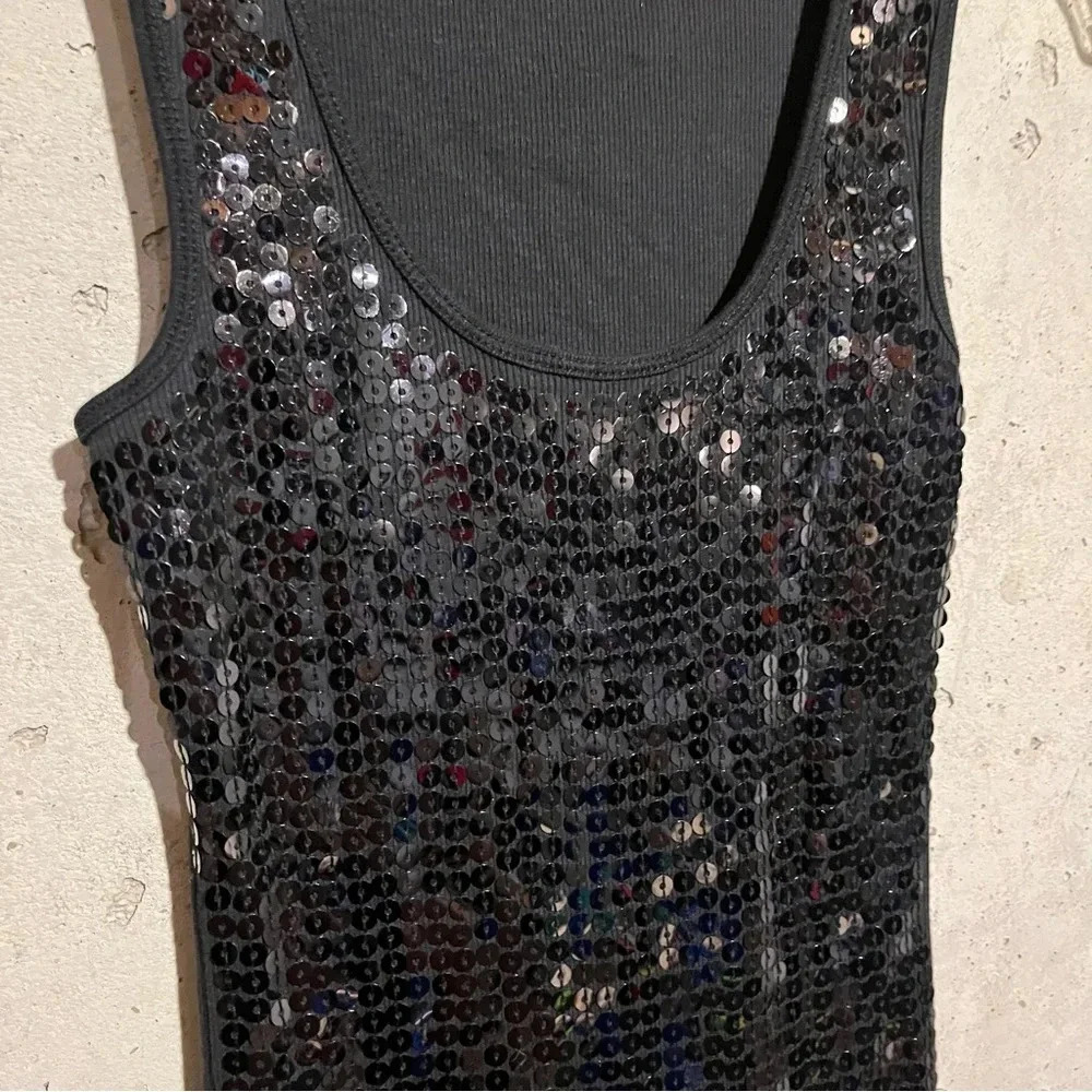 Express Black sequin Tank Top Sexy Women’s Size Small S Stretch - Picture 2 of 8